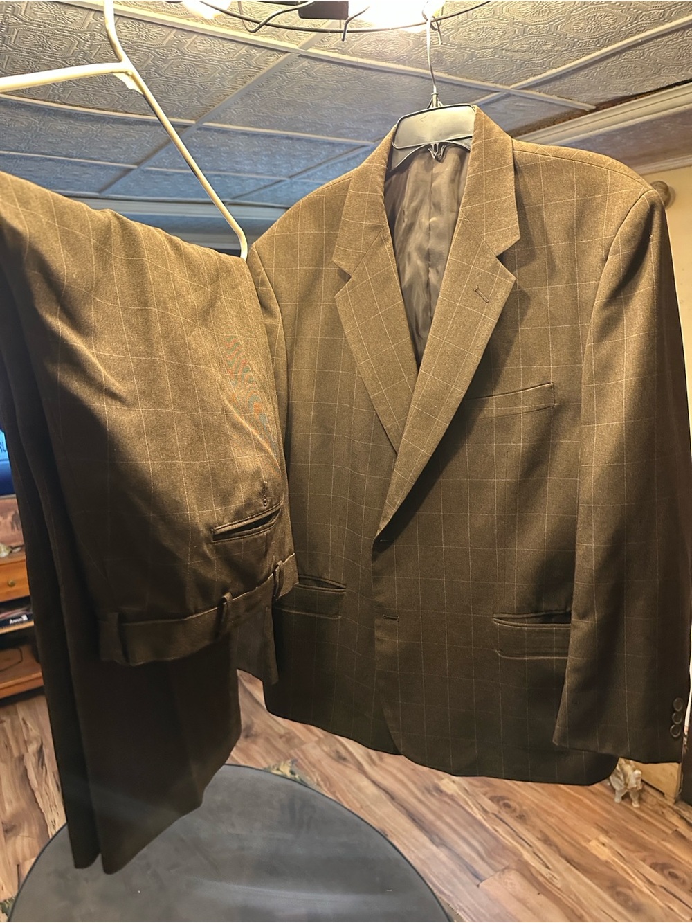 Men's Brown Windowpane Dress Pants - Classic Tailored Fit